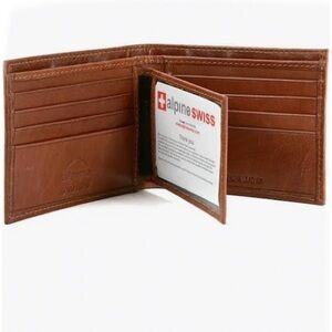 Alpine Swiss Men's Leather RFID Blocking Bifold Wallet In Brown